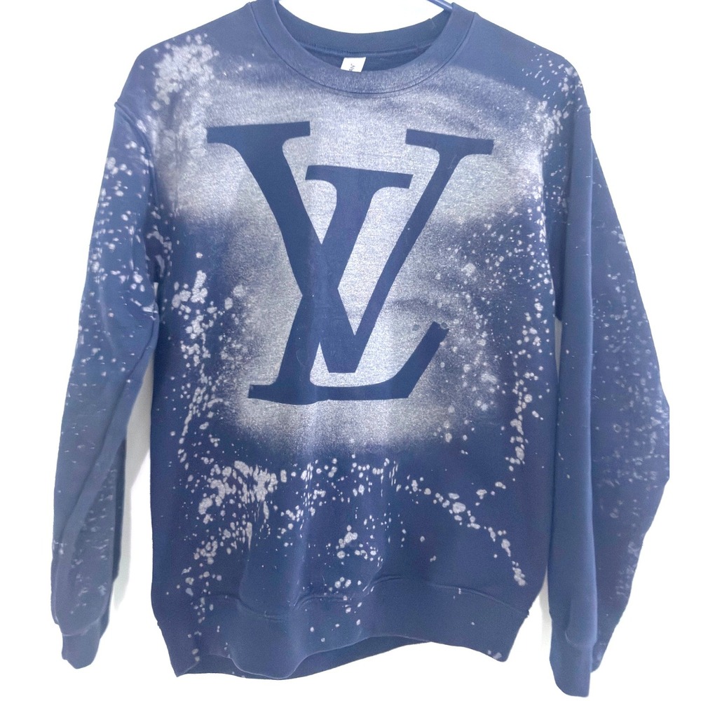 Gildan Navy Blue Bleached Acid Wash LV Logo Crewneck Sweatshirt